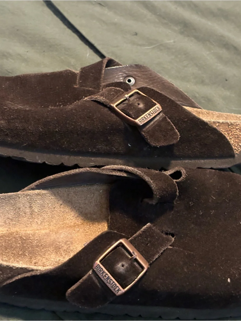 Birkenstock Brown Suede Clogs with Buckle